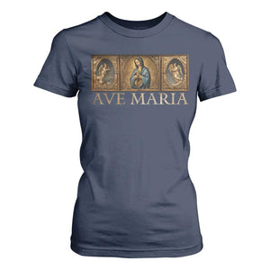 Marian Catholic Ave Maria T Shirt For Women Vintage Aesthetic Blessed Mother Mary Hail TS09 Navy Print Your Wear