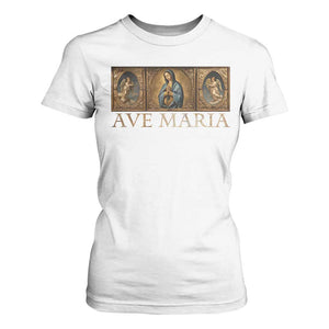 Marian Catholic Ave Maria T Shirt For Women Vintage Aesthetic Blessed Mother Mary Hail TS09 White Print Your Wear