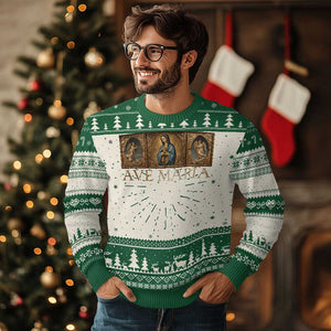 Marian Catholic Ave Maria Ugly Christmas Sweater Vintage Aesthetic Blessed Mother Mary Hail TS09 Green Print Your Wear