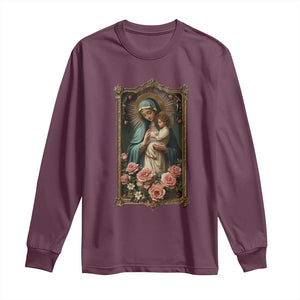 Marian Catholic Ave Maria Long Sleeve Shirt Blessed Mother Mary Hail Vintage Aesthetic TS09 Maroon Print Your Wear