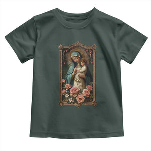 Marian Catholic Ave Maria Toddler T Shirt Blessed Mother Mary Hail Vintage Aesthetic TS09 Dark Forest Green Print Your Wear