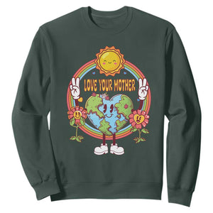 Earth Day Sweatshirt Love Your Mother Earth Retro TS09 Dark Forest Green Printyourwear