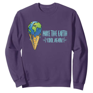 Earth Day Sweatshirt Make The Earth Cool Again Funny Melting Ice Cream TS09 Purple Printyourwear