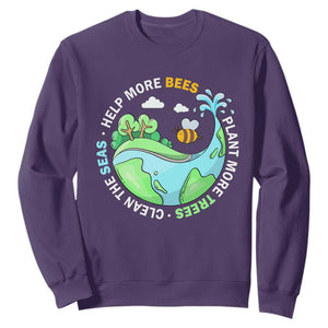 Earth Day Sweatshirt Help More Bees Plant More Trees Clean The Seas TS09 Purple Printyourwear