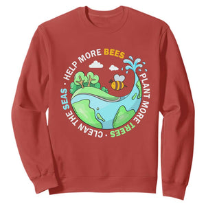 Earth Day Sweatshirt Help More Bees Plant More Trees Clean The Seas TS09 Red Printyourwear