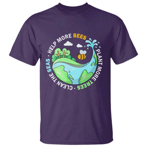 Earth Day T Shirt Help More Bees Plant More Trees Clean The Seas TS09 Purple Printyourwear