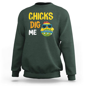 Easter Day Sweatshirt Chicks Dig Me Funny Baby Chicken TS09 Dark Forest Green Printyourwear