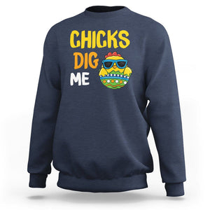 Easter Day Sweatshirt Chicks Dig Me Funny Baby Chicken TS09 Navy Printyourwear
