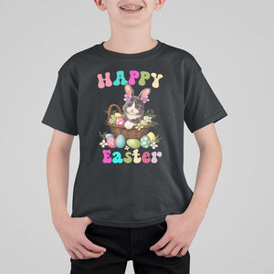 Easter Day T Shirt For Kid Cute Cat Bunny Costume Egg Basket TS09 Black Printyourwear