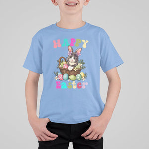 Easter Day T Shirt For Kid Cute Cat Bunny Costume Egg Basket TS09 Carolina Blue Printyourwear