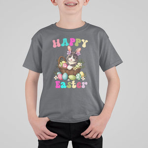 Easter Day T Shirt For Kid Cute Cat Bunny Costume Egg Basket TS09 Charcoal Printyourwear