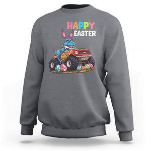 Happy Easter Day Sweatshirt Bunny Dinosaur Riding Monster Truck Hunting Egg TS09 Charcoal Printyourwear