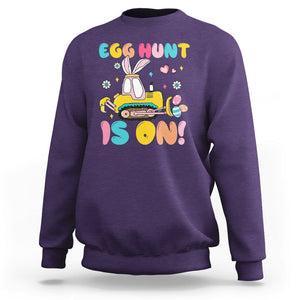 Easter Day Sweatshirt Egg Hunt Is On Funny Truck Bunny TS09 Purple Printyourwear