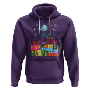 Travel Lover Hoodie Hello Word in Different Languages Greetings TS09 Purple Printyourwear