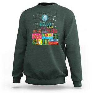 Travel Lover Sweatshirt Hello Word in Different Languages Greetings TS09 Dark Forest Green Printyourwear