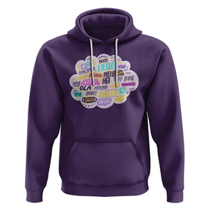 Travel Lover Hoodie Hello Word in Different Languages Greetings TS09 Purple Printyourwear