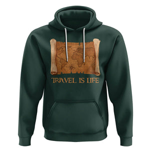 Travel is Life Hoodie Vintage World Map Traveling TS09 Dark Forest Green Printyourwear