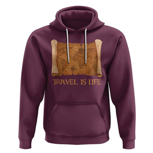 Travel is Life Hoodie Vintage World Map Traveling TS09 Maroon Printyourwear