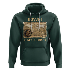 Travel Is My Therapy Hoodie Vintage World Map Traveling TS09 Dark Forest Green Printyourwear