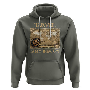 Travel Is My Therapy Hoodie Vintage World Map Traveling TS09 Military Green Printyourwear