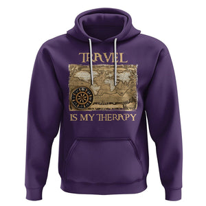 Travel Is My Therapy Hoodie Vintage World Map Traveling TS09 Purple Printyourwear