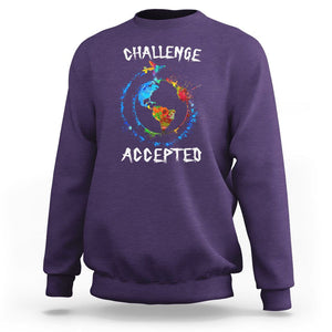 Travel Lover Sweatshirt Challenge Accepted World Map Traveling TS09 Purple Printyourwear