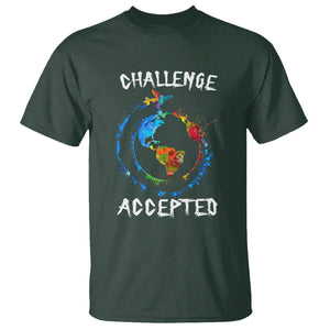 Travel Lover T Shirt Challenge Accepted World Map Traveling TS09 Dark Forest Green Printyourwear