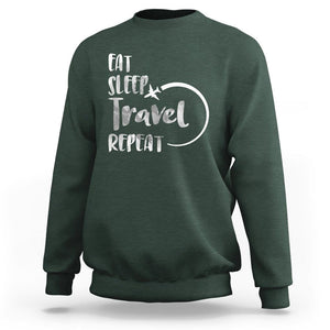 Funny Travelling Sweatshirt Eat Sleep Travel Repeat TS09 Dark Forest Green Printyourwear