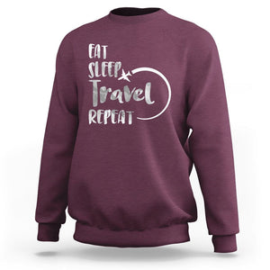 Funny Travelling Sweatshirt Eat Sleep Travel Repeat TS09 Maroon Printyourwear