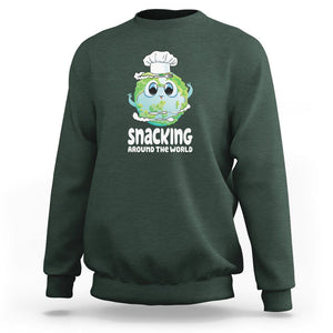 Travel For Food Lover Sweatshirt Snacking Around The World Traveling TS09 Dark Forest Green Printyourwear