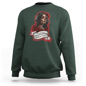 Tacos Before Vatos Chicana Chola Taco Lover Sweatshirt TS09 Dark Forest Green Printyourwear