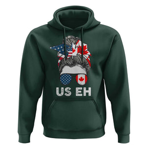 American Canadian Hoodie US EH Messy Bun USA Canada Flag TS09 Dark Forest Green Print Your Wear