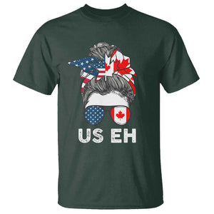 American Canadian T Shirt US EH Messy Bun USA Canada Flag TS09 Dark Forest Green Print Your Wear