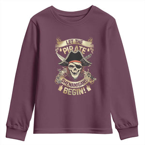 Pirate Youth Sweatshirt Let The Pirate Shenanigans Begin TS09 Maroon Print Your Wear