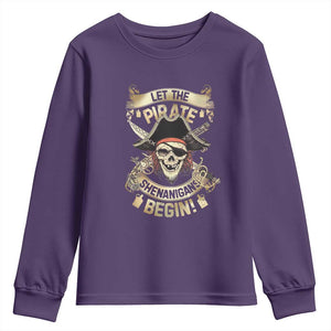 Pirate Youth Sweatshirt Let The Pirate Shenanigans Begin TS09 Purple Print Your Wear