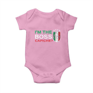 Funny Italian Baby Onesie I'm The Boss Capiche TS09 Light Pink Print Your Wear