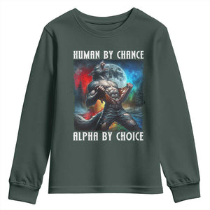 Alpha Wolf Youth Sweatshirt Human By Chance Alpha By Choice TS09 Dark Forest Green Print Your Wear