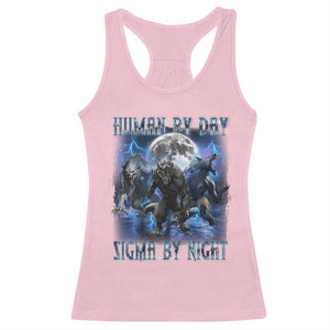 Alpha Wolf Racerback Tank Top Human By Day Sigma By Night TS09 Light Pink Print Your Wear