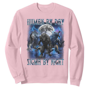Alpha Wolf Sweatshirt Human By Day Sigma By Night TS09 Light Pink Print Your Wear