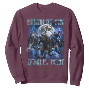 Alpha Wolf Sweatshirt Human By Day Sigma By Night TS09 Maroon Print Your Wear
