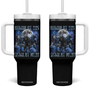 Alpha Wolf Tumbler With Handle Human By Day Sigma By Night TS09 One Size: 40 oz Black Print Your Wear