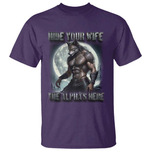 Alpha Wolf T Shirt Hide Your Wife The Alpha's Here TS09 Purple Print Your Wear