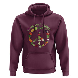 Vegetarian Hoodie Peace Love Veggies TS09 Maroon Print Your Wear