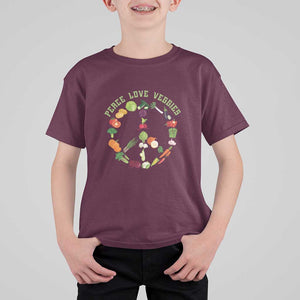 Vegetarian T Shirt For Kid Peace Love Veggies TS09 Maroon Print Your Wear