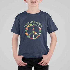 Vegetarian T Shirt For Kid Peace Love Veggies TS09 Navy Print Your Wear