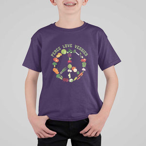 Vegetarian T Shirt For Kid Peace Love Veggies TS09 Purple Print Your Wear