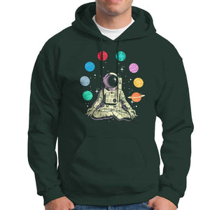 Meditating In Outer Space Hoodie Astronaut Yoga Meditation Position With Solar System Planets TS09 Dark Forest Green Print Your Wear