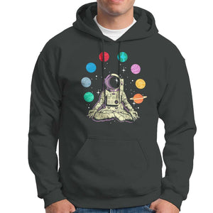 Meditating In Outer Space Hoodie Astronaut Yoga Meditation Position With Solar System Planets TS09 Dark Heather Print Your Wear