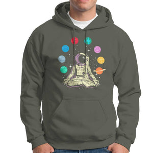 Meditating In Outer Space Hoodie Astronaut Yoga Meditation Position With Solar System Planets TS09 Military Green Print Your Wear
