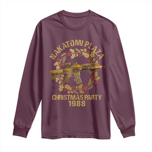 Nakatomi Plaza Christmas Party Long Sleeve Shirt American Patriotic Gold Holly Wreath Machine Gun TS09 Maroon Print Your Wear
